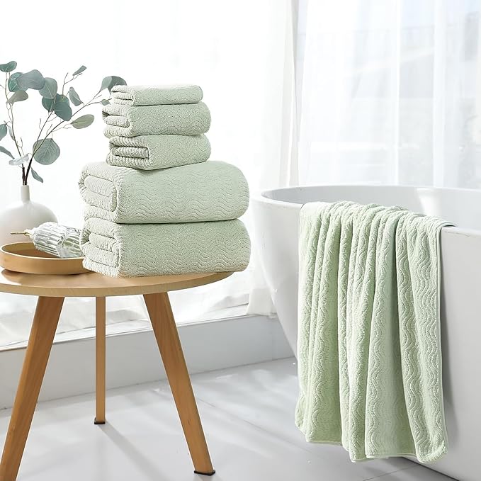 8 Piece Bath Towel Set Green|2 Oversized Large Bath Sheet,2 Hand Towels,4 Washcloths| Ultra Soft Cozy Bath Towel Set for Bathroom Hotel Gym Spa,Highly Absorbent & Quick Dry Bathroom Towel Collections