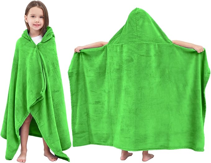 Hiturbo Kids Hooded Bath Towel: Soft Plush Pool Beach Fleece Towel Blanket - 50"x30" Toddler Towels Wrap for Boys Girls 3-12 Years (Green)