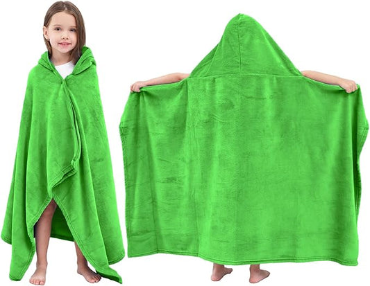Hiturbo Kids Hooded Bath Towel: Soft Plush Pool Beach Fleece Towel Blanket - 50"x30" Toddler Towels Wrap for Boys Girls 3-12 Years (Green)
