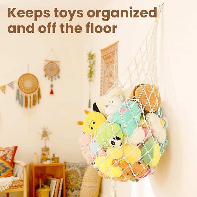 Stuffed Animal Storage Hammock Plushie Net Large Stuffed Animal Net Corner for Kids' Wall Room Decor Hanging Toy Storage Plushie Net Organizer Holder Kids Baby Nursery Wall Bedroom Home Decor (1 Tier)