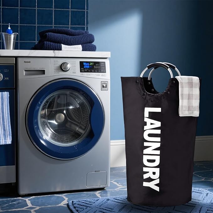 90L Large Laundry Basket Collapsible Waterproof Nylon Clothes Hamper with Padded Handles Tall Laundry Bin for Bedroom Laundry Room Dorm Easy Storage for Adults (1 PC)