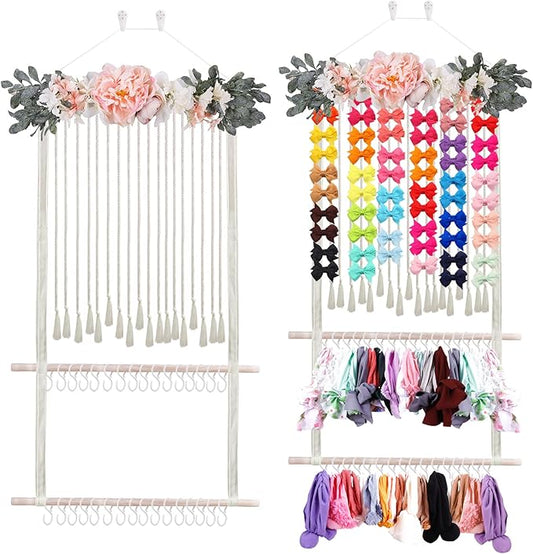 Headband Holder for Girls Hair Bows, Large Capacity Baby Headbands Organizer Storage Hair Clips Hanger Storage Flower Crown Bow Holder Wall Door Hanging Decor for Nursery Room