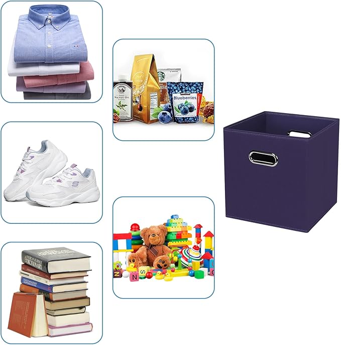 Black Fabric Cubby Storage Bins,13x13x13 Inches ,Cube Organizer Bin Foldable Storage Boxes with Dual Handles Fabric Organizer Box and collapsible Storage basket,Set of 6,Navy Blue