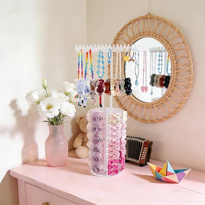 Bow Holder Bow Organizer for Girls,Baby Hair Clips Storage Stand, Rotatable Hair Accessory Organizer Rack for Baby Newborn Infant Toddler Kids (snzp-22-1)