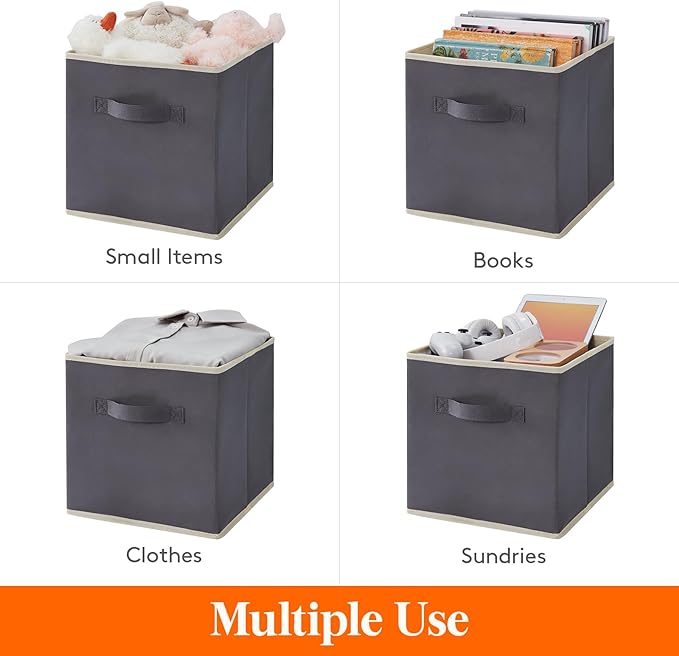 Lifewit Storage Cubes, Foldable Decorative Fabric Storage Baskets for Organizing Home Organizers with Handles for Shelves, Closet, 11 Inch Bins, 18L Gray, 10 Packs