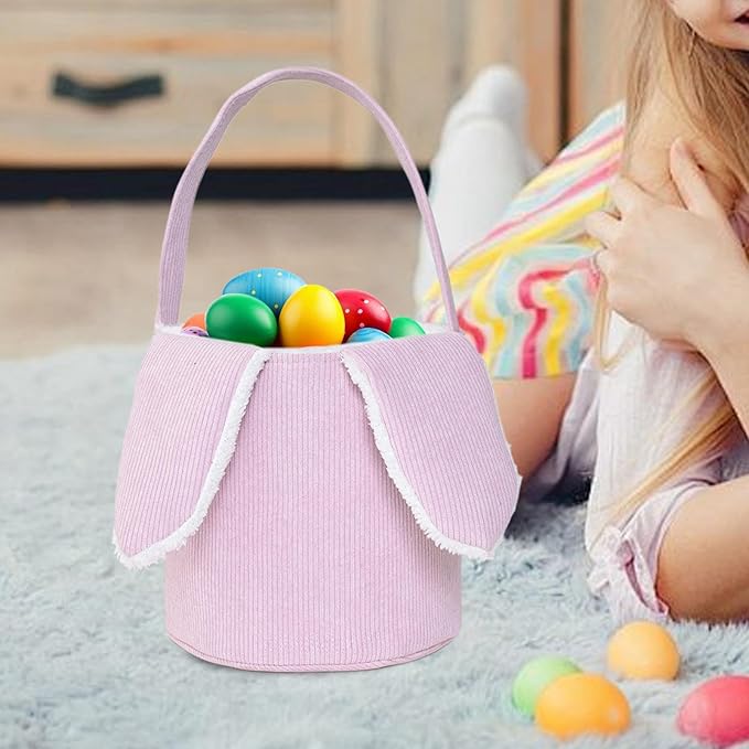 Bunny Egg Hunt Easter Bucket Plush | Easter Bucket Bags With Rabbit Ears,Bunny Ears Baskets For Kids,Easter Bunny Basket,Candy Storage Decorations With Rabbit Ears For Boys Girls