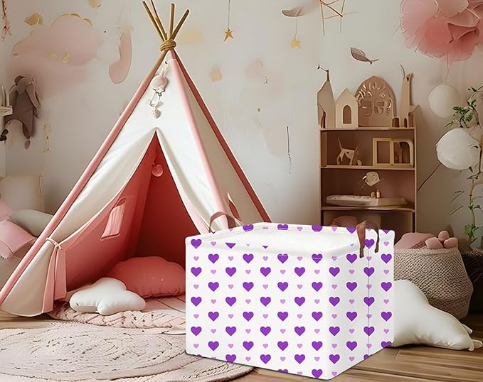 Rectangle Storage Basket,Gift Basket Empty with Handles,Cute Organizer, Room Decor(Purple Love)