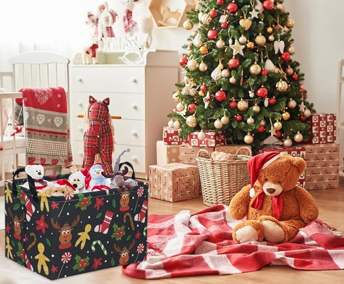 Rectangular Christmas Basket Tree Gift Baskets for Families Cute Baby Storage Bin Kids Storage Bin Toy Organizer Box Christmas Room Decor for Parties(Black)
