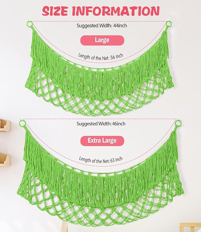 Stuffed Animal Hammock - Extra Large 63'' Long, Stuffed Animal Storage, stuffed animal Holder net, Hammock Large, Storage Hanging Organizer - Apple green