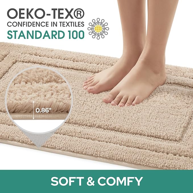 HOMEIDEAS Bathroom Rugs Sets 3 Piece, Super Soft and Absorbent Non Slip Microfiber Toilet Bath Mat with U-Shaped (Beige)