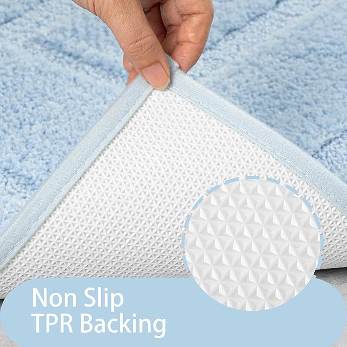 HOMORE Bathroom Rug 24x48 Inch Soft Absorbent Microfiber Bathroom Runner Rug, Washable Bath Runners Rugs for Bathrooms Non Slip Bath Rugs for Shower Tub,Light Blue