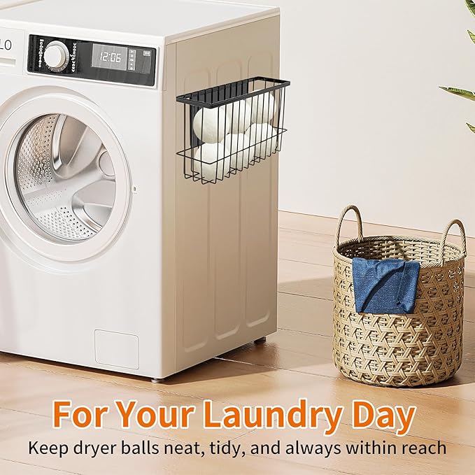 Magnetic Dryer Ball Holder for Laundry Room, Magnetic Lint Bin Basket Organization Storage, Iron Built-in Magnet Dryer Ball Basket Fridge Container for Laundry Room Storage Organizer