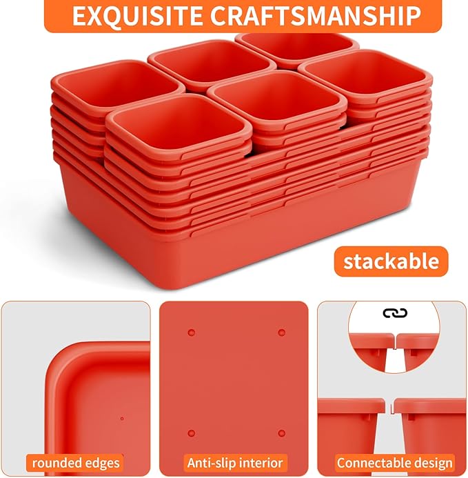 45 Pack Desk Drawer Organizer Tray, 3 Sizes Plastic Drawers Organizer Storage for Kitchen, Bathroom, Office, Vanity, Makeup, Utensils, Junk Drawer Organizer Bins, Gadget Trays for Organizing, Red