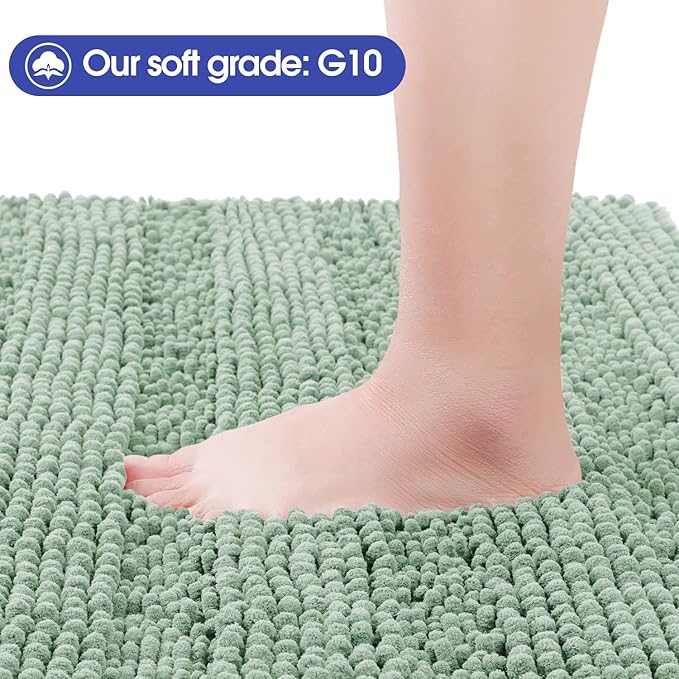ACCUMTEK Christmas Striped Sage Green Toilet Bathroom Rug Mat Set 2 Piece Rug Ultra Soft, Non Slip Chenille Bath Rugs, Absorbent Plush Shaggy Bath Mats for Bathroom, Bedroom, Kitchen, Shower, Tub