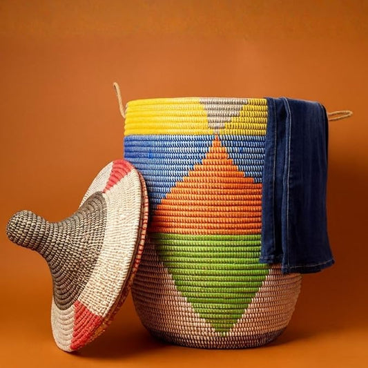 Colorful Triangles Wicker Baskets, Storage Hampers for Laundry, Blankets, Toys, Bedroom, Living Room, Nursery (Large)