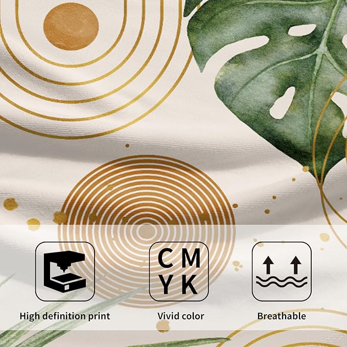 Abstract Boho Palm Leaves Hand Towels for Bathroom Set of 2 Vintage Bohemian Green Leaves Kitchen Towel Mid Century Decorative Fingertip Towel Soft Absorbent Dish Towel for Home Guest Gym Spa 14"x28"