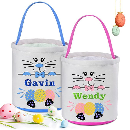 Personalized Easter Basket for Kids 2 Pack, VAPCUFF Easter Baskets for Boys Girls Easter Bunny Basket Easter Basket Bags Easter Gifts Baskets for Kids Easter Empty Basket Easter Egg Hunt Basket