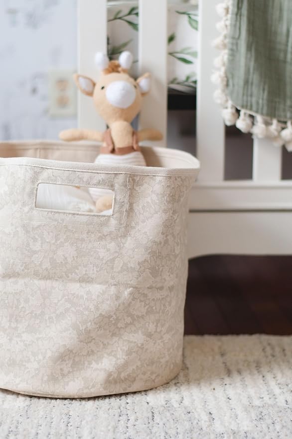 Crane Baby Nursery Basket, Boho Batik Neutral Nursery Storage Basket, Baby Clothes Hamper, 100% Cotton Collapsible Bin For Baby Room, 13" x 12", Storage For Blankets, Swaddles, Books, Toys