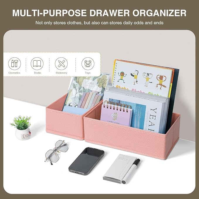 DIMJ Drawer Organizers for Clothing, Set of 8 Dresser Drawer Organizers, Fabric Closet Organizers and Storage, Drawer Dividers for Baby Clothes, Socks, Belt, Tie (Pink)