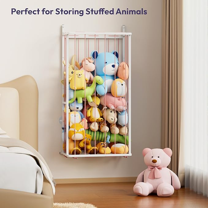 SWTYMIKI Large Stuffed Animal Storage - Over The Door Stuffed Animal Organizer, Toy Stuffy Storage for Nursery Play Room Bedroom Kid Room, Plush Organizer (Pink, 2-Tier)