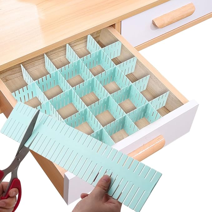 16 Pcs Drawer Divider Organizer, 14.5 Inch DIY Adjustable Drawer Dividers for Baby Clothes Cutlery Socks Underwear, Plastic Drawer Separators for Dresser Kitchen Office Bedroom (Blue)