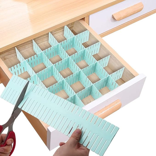 16 Pcs Drawer Divider Organizer, 14.5 Inch DIY Adjustable Drawer Dividers for Baby Clothes Cutlery Socks Underwear, Plastic Drawer Separators for Dresser Kitchen Office Bedroom (Blue)