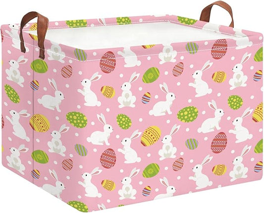 Rectangle Storage Basket,Gift Basket Empty with Handles,Cute Organizer, Room Decor(Pink Easter)