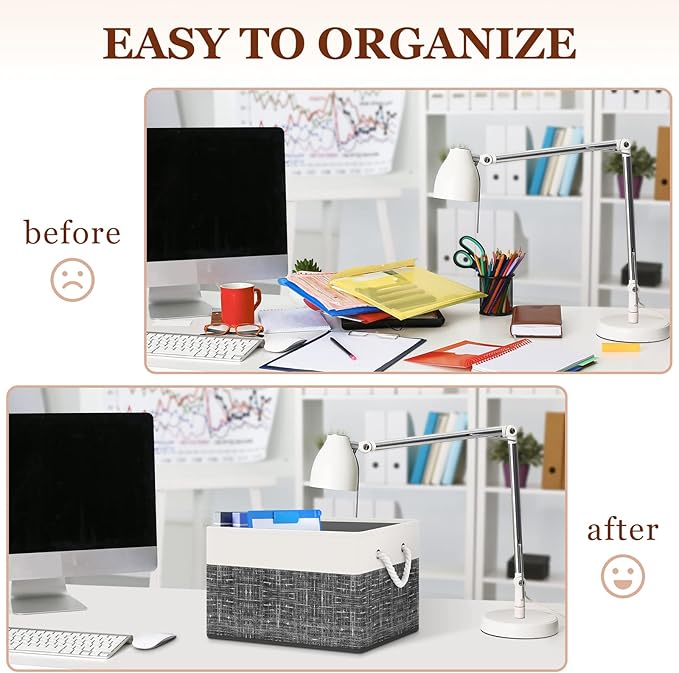 Storage Bin,Collapsible Storage Basket For Organizing,Large Storage Boxes With Rope Handles,Storage Containers,White & Black,8 Pack