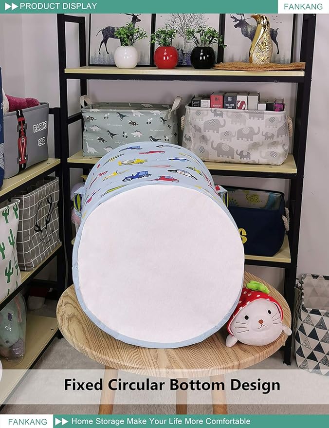 FANKANG Storage Basket, Nursery Hamper Canvas Laundry Basket Foldable with Waterproof PE Coating Large Storage Baskets for Kids Boys and Girls, Office, Bedroom, Clothes,Toys（Car）