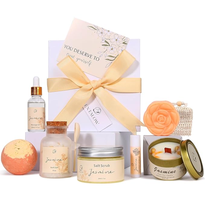 Spa Gifts for Women Valentines Day Gifts Jasmine Bath Gift Baskets Relaxing Self Care Gift for Mom Girlfriend Sister Wife Auntie Home Bath Care Package Thank You Birthday Gift Friendship