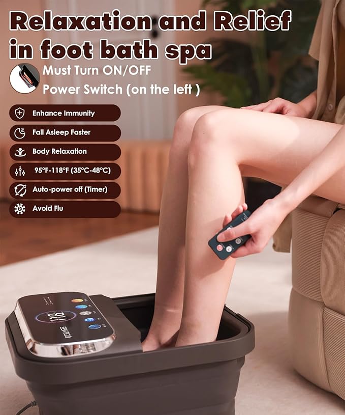 Collapsible Foot Spa with Heat, Bubble,Temp Control,Remote Control, Color Touch Screen Foot Bath Massager with 6 Massage Rollers,Foot Soaking Tub,Pedicure Foot spa for Stress Relief (Deep Grey)