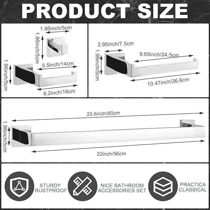 15 Pieces Bathroom Hardware Accessories Set, 23.6 Inch Stainless Steel Bath Towel Bar Set, Bathroom Hardware Set, Towel Racks for Bathroom Wall Mounted (Silver)