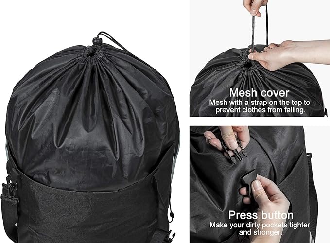 Chrislley 106L Extra Large Laundry Hamper with Drawstring Dorm Room Backpack Laundry Bag Collapsible Laundry Basket for College Students Travel Day Trip（Black）