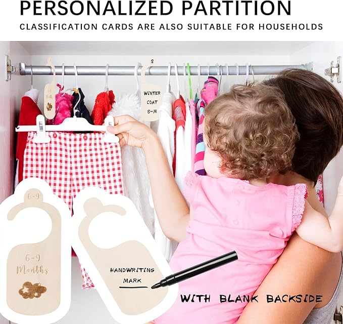 7pcs Baby Closet Dividers for Clothes Organization, Wooden Double-Sided Baby Clothes Dividers for Closet, Wooden Baby Clothes Organizer from Newborn to 24 Months