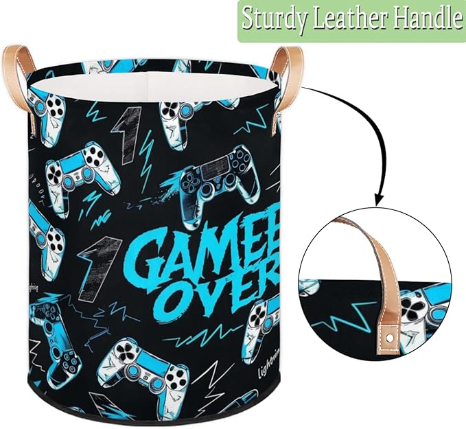 Game Console Laundry Baskets,Round Hamper Basket,Collapsible Large Storage Basket Bins for Dirty Clothes Kids Toys Baby Blanket Organizer Nursery Bedroom Bathroom Storage Decor