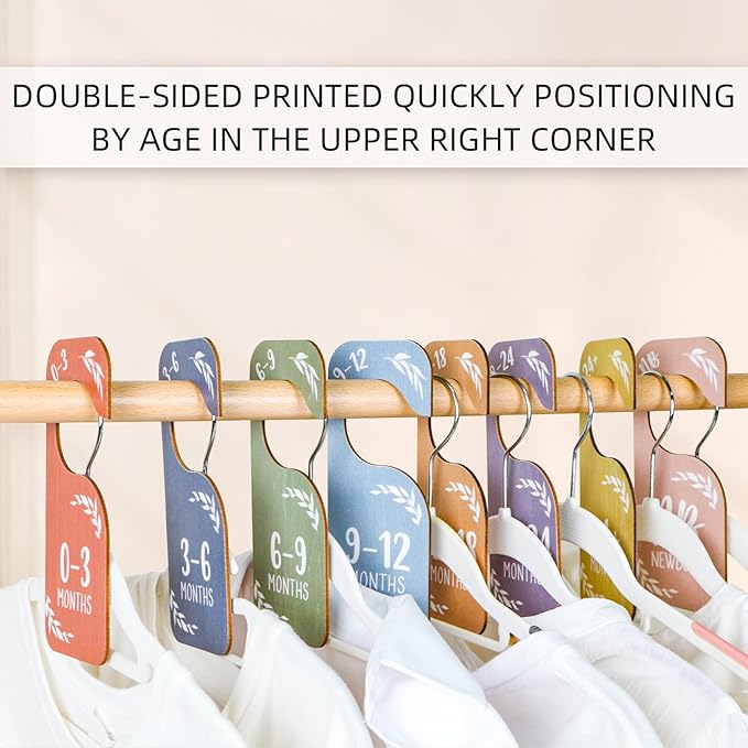 Baby Closet Dividers Clothes Organizer Baby Shower Nursery Decor Wooden Double-Sided Colorful Hanger for Newborn to 24 Months