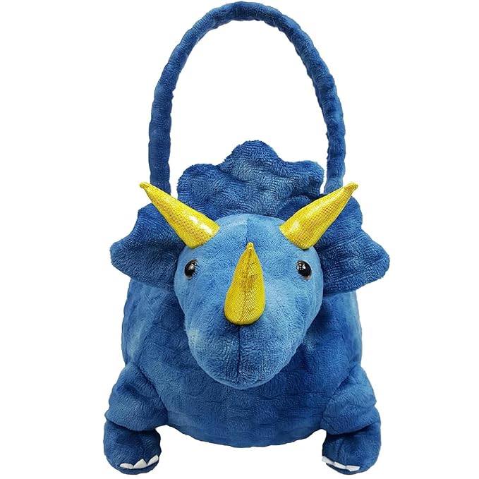 DearSun Personalized 3D Adorable Dark Blue Dinosaur Basket Easter Egg Hunting Basket Easter Gift Basket with Embroidery Name (Dark Blue Dinosaur with Customization)