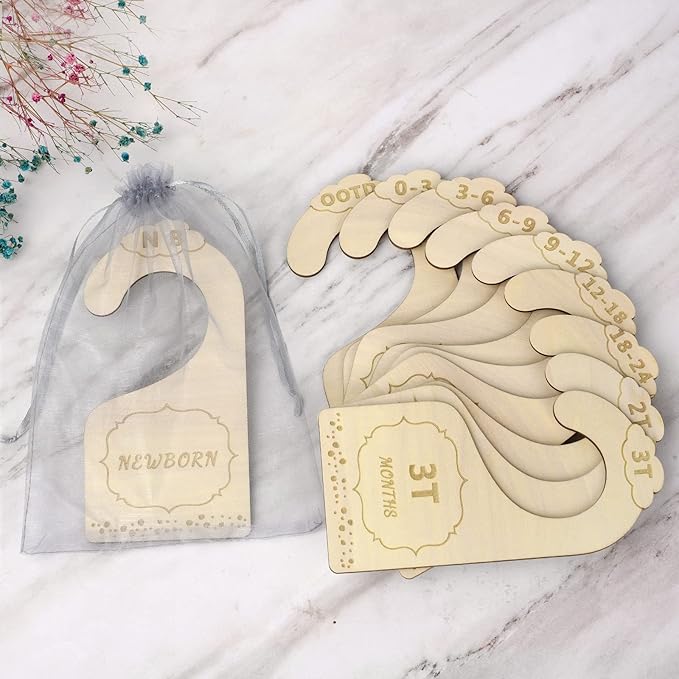Wood Baby Closet Dividers for Baby Clothes, 10x Double-Sided Organizer - Baby Clothing Size Age Dividers, Baby Clothes Dividers, and Nursery Closet Organizers