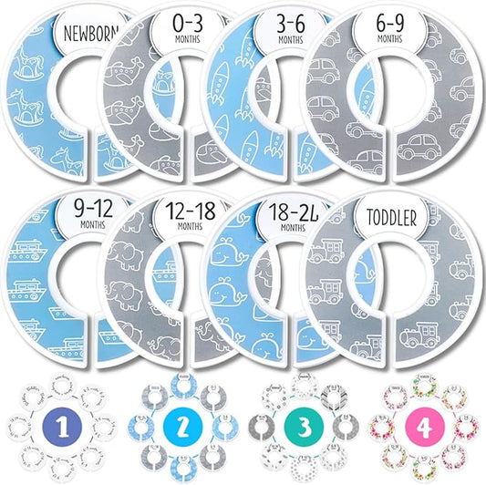 Eli with Love Baby Closet Dividers (Baby Blue) – Fits 1.5" Rod - Set of 8 Baby Clothes Organizers – Organize Nursery Hangers Size/Age