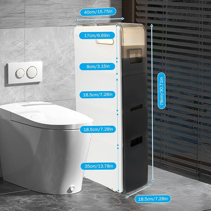 Ultra Thin Bathroom Locker Plastic Locker with Drawers for Living Room, Bathroom, Kitchen, Room and Other Small Items (4 Tiers)