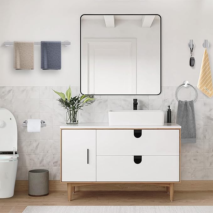 5 Pieces Polished Chrome Round Towel Bar Set Bathroom Hardware Accessories Set Upgraded Toilet Paper Holder Towel Racks Set for Bathroom Stainless Steel Wall Mounted 23.6 in