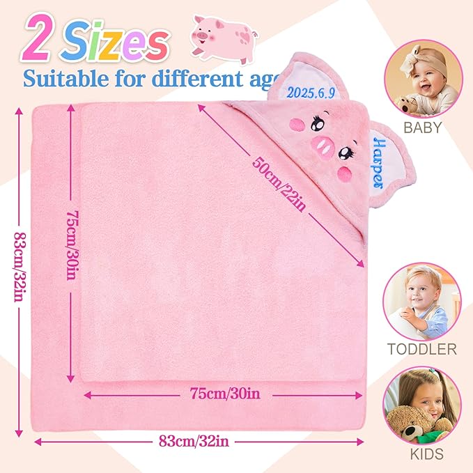 Baosity Custom Hooded Baby Towel with Name, Soft and Absorbent Customized Pig Toddler Towels, Baby Bath Towels for Boys and Girls, Easter Birthday Towel for Kids，Babies, Toddlers, Newborns Essential