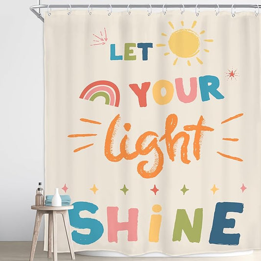 Homewelle Extra Long Kids Quotes Shower Curtain Inspirational Cartoon Colorful Let You Light Shine 72Wx78H Inch English Letter Sun Simple for Child Waterproof Polyester Fabric Bathroom Bathtub