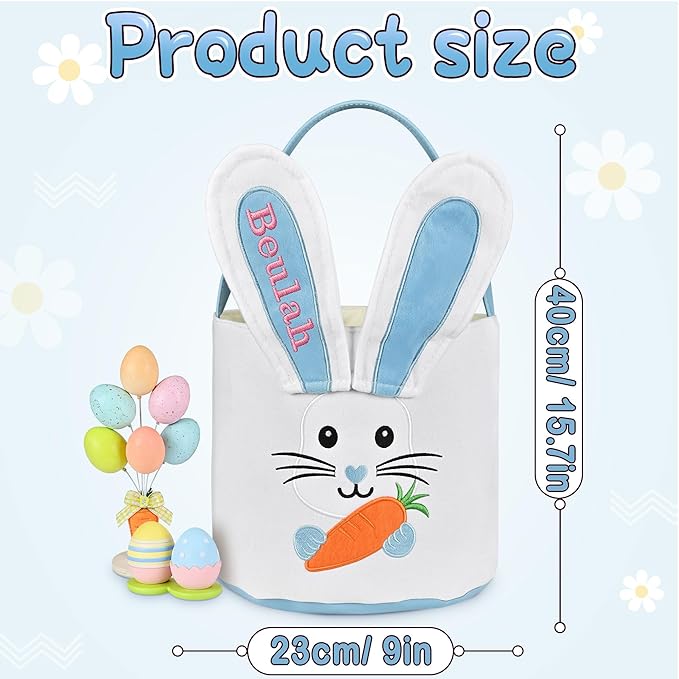 Easter Baskets for Kids - Touber Bunny Easter Basket | Gifts for Boys & Girls and Hunting Party Favor Supplies - Blue Ears