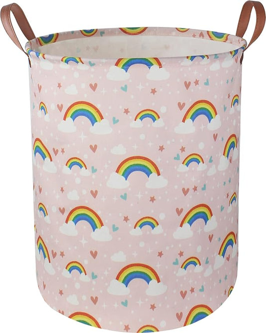 Pink Rainbow Laundry Hamper,Baby Nursery Hamper,Kids Toy Storage Basket for Girls Bedroom,Gift Basket,Room Decor(Rainbow)