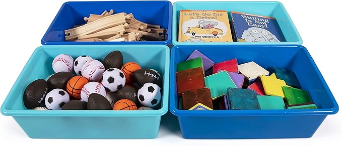 Humble Crew Toy Storage Bins for Kids, Set of 4, Navy/Teal, Large - Sturdy, Colorful Plastic Storage Bins for Classroom, Playroom, Nursery, and More - Premium Toddlers Toy Organizer Bins