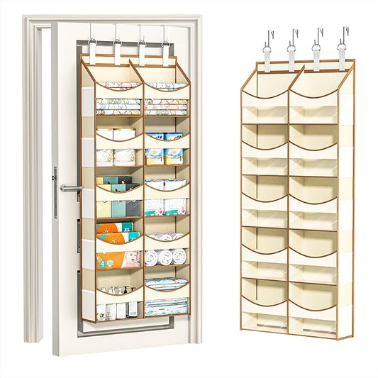 Aokeyee 5 Tiers Over the Door Storage Organizer, Behind Door Storage for Baby Nursery, 80lb Capacity Door Hanging Organizer with 10 Compartments & 10 Mesh Pockets for Closet, Bedroom, Bathroom, Toys