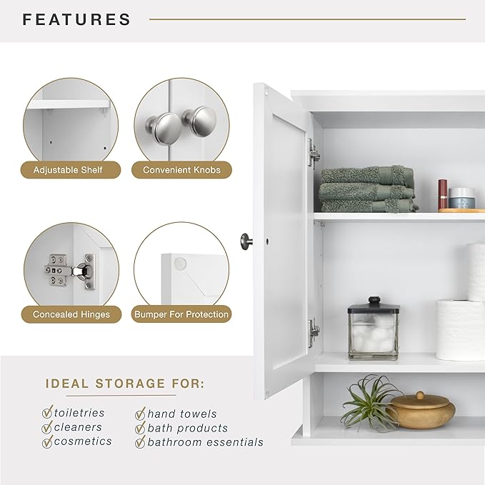 MCS 23x26 White Medicine Cabinet Organizer, Wall Mounted Bathroom Cabinet for Over-The-Toilet Storage, Bathroom Furniture & Restroom Organizer