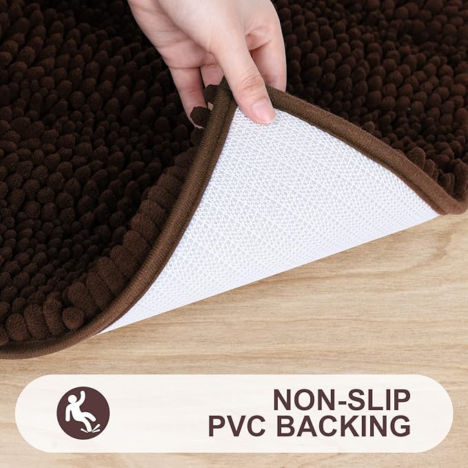 Grandaily Chenille Striped Bathroom Rugs 59x35, Extra Thick and Absorbent Bath Mats, Non-Slip Soft Plush Shaggy Shower Carpet, Machine Wash Dry, Bath Rug for Bathroom, Brown