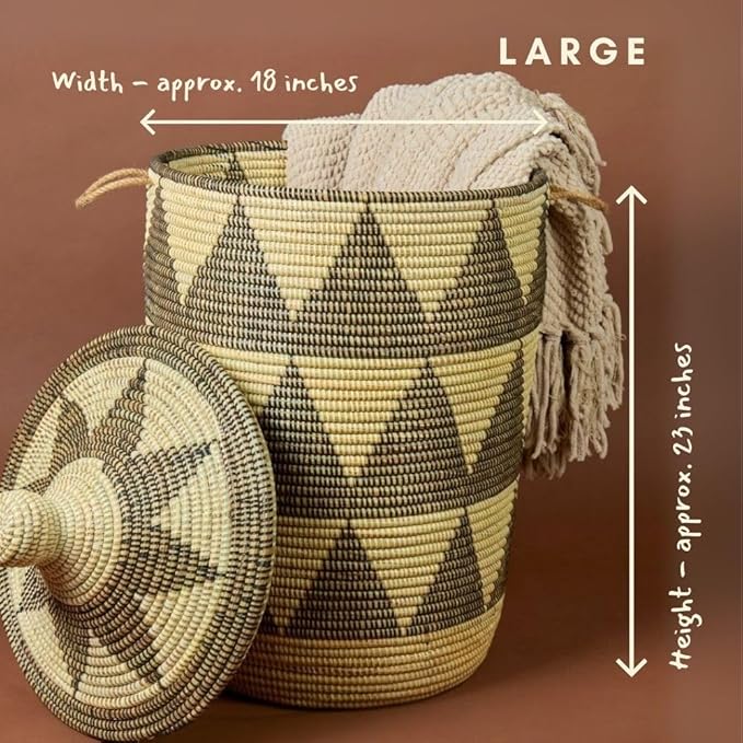 Decorative Storage Basket, Organizing, Bedroom Laundry Hamper, Nursery Toys Bin, Living Room Blanket Storage, Wicker, Woven, With Lid, Handles, Medium, Black Beige
